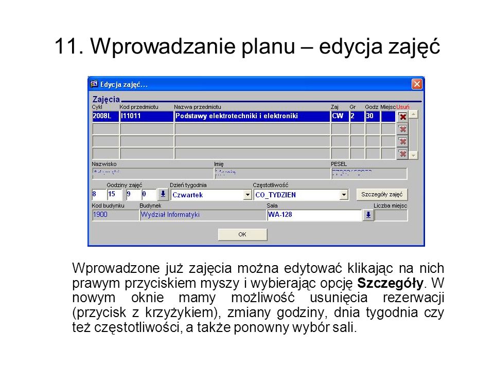 Instrukcja USOS Plany zajęć wersja by Marek Opacki ppt pobierz